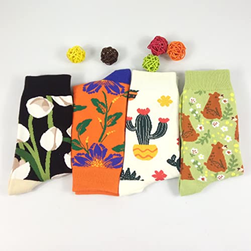 Image of HSELL Womens Novelty Socks with Colorful Flower Design Fancy Gift for Mom Lady Breathable Cotton Socks for Daily Wear