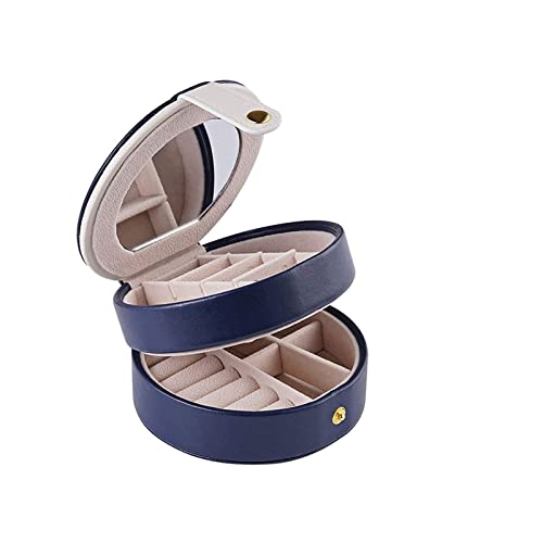 APBEAM Scatola portagioie Portagioie, portagioie da Viaggio in Pelle PU Scatola portaoggetti a 2 Strati Scatola portaoggetti, Confezione Regalo con Specchio Blu Scuro
