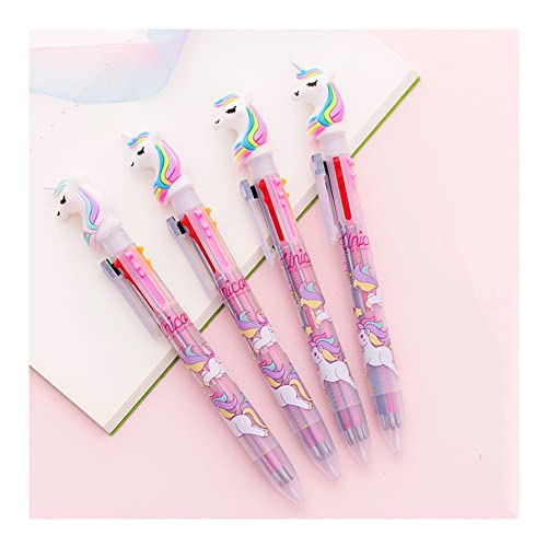 CHUANGOU 4 Bâtons Licorne Stylo à Bille Rétractable 6 Ccouleurs dans Un Stylos-Bille pour Cadeau D'école de Filles Cadeau d'anniversaire Stylos