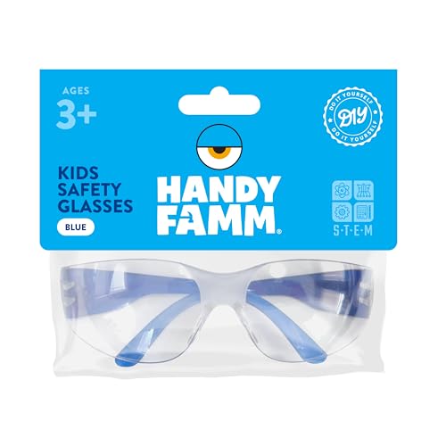 Handy Famm Kids' Blue Safety Glasses, Lightweight Scratch Resistant Protective Eyewear for Children at School, STEM, Outdoor Play, Workshops & Chemistry Lab Goggles for Kids