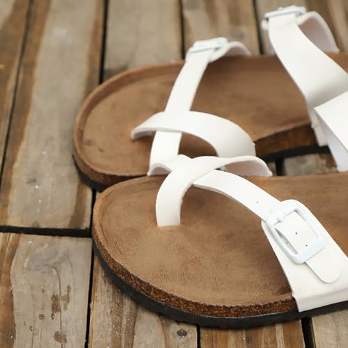 Image of Sandals Women Wide Width, Cork Footbed Arch Support Summer Beach Slide Sandals, Adjustable Strap for Wide Feet