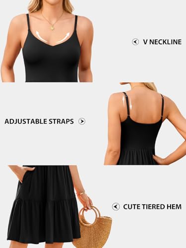 V FOR CITY Womens Summer Dresses with Built in Bra Adjustable Strap Cami Dress V Neck Tiered Sundress with Pockets - Image 5