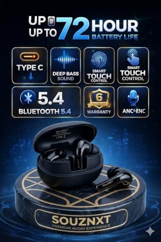 Image of Supreme Wireless Earbuds, Bluetooth 5.4, Quad Mic ENC Noise Cancellation, 72H Playback, Deep Bass, Fast Charging (Black)