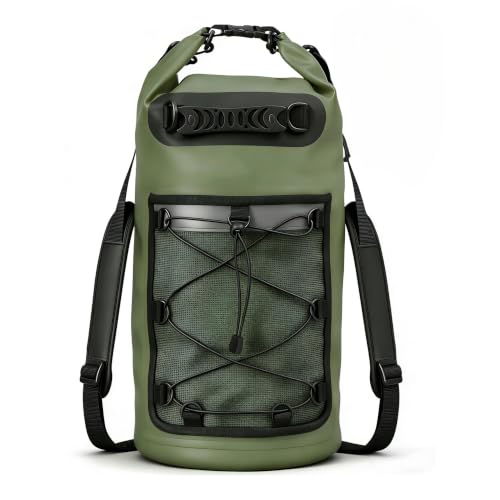 Mochila Saco Estanque 10/20/30 Litros Impermeável com Alça Ajustável Prova D'Agua mantém o equipamento seco para caiaque, rafting, barco, natação, acampamento, caminhadas, praia, pesca (Verde, 20L)