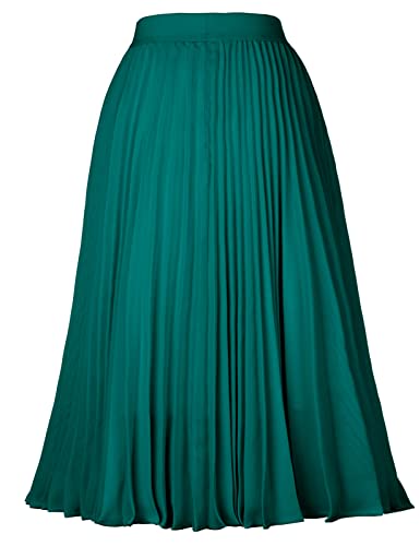 Image of GRACE KARIN Pleated Midi Skirt for Women,Chiffon Elastic High Waist Knee Length Skirts,Swing Flare A-Line Outfits