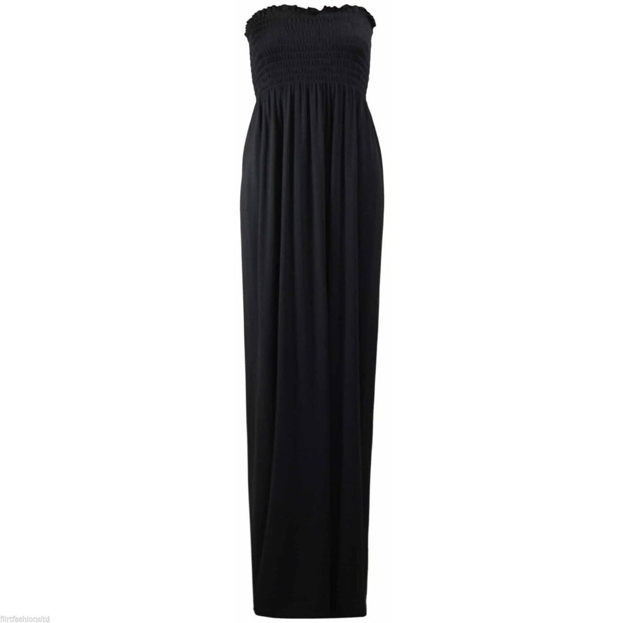 Stylewear Women's Black Casual Bandeau Boobtube Gathered Sheering Strapless Long Maxi Dress