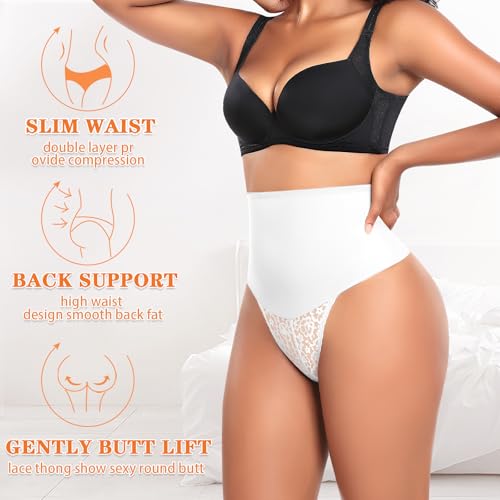 Image of Werena Tummy Control Thong Shapewear for Women High Waist Body Shaper Panties Girdle Lace Shaping Underwear