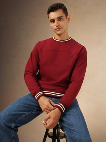 Image of Dennis Lingo Men Solid Polycotton Regular Fit Full Sleeves Pullover Sweatshirts