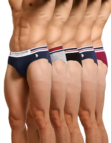 Image of U.S. Polo ASSN. Men's I006 Elasticized Waist Pure Cotton Underwear Briefs - Pack of 5
