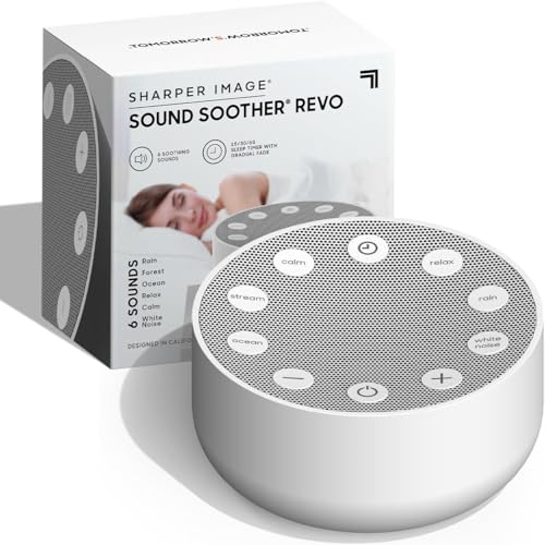Sharper Image Sleep Therapy Portable White Noise Machine - Relaxing Sound Therapy for Baby, Kids & Adults, Calming Relaxation & Wellness Device, Peaceful Rest Sleeping Aid for Home & Travel, Grey