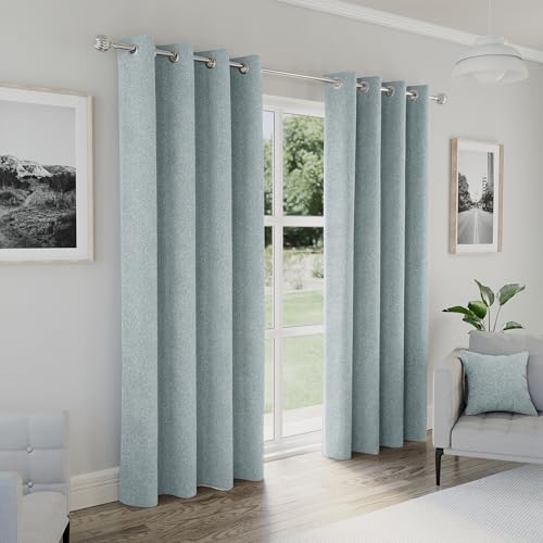 Image of Enhanced Living Austin Blue Eyelet 100% Blackout Curtains 66 x 72 inch (168x183cm) Thermal Noise Reducing Eyelet Curtains for Bedroom and Living Room