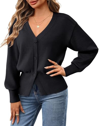 Gaharu Womens Open Front Cardigan Sweaters Long Sleeve Knitted Button Tops Casual V-Neck Peplum Outerwear for Women Trendy2