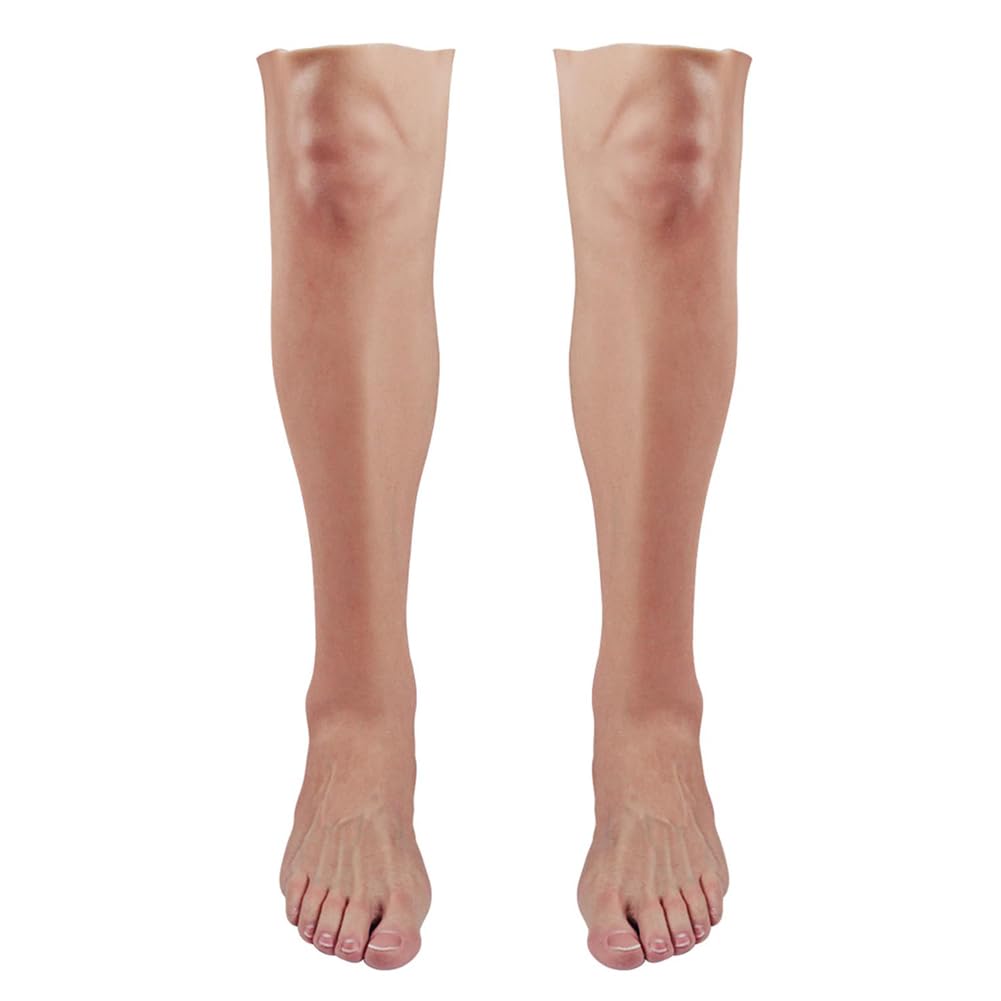 XSWL Realistic Silicone Prosthesis Foot Sleeves Leg Cover Hide Scar Skin for Halloween Cosplay Covering Scar Transvestite,Ivory,Right