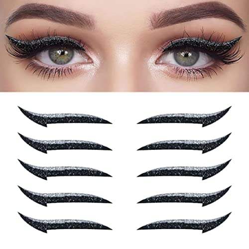 Zeayebsr Pegatinas para delineador de ojos, 5 pares de pegatinas plateadas para delineador, pegatinas reutilizables para delineador de ojos, fáciles de aplicar y quitar (GT2201) Cover