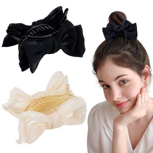 2 Pcs Pinzas de Pelo Retro con Moño, Negro y Blanco miniatura 1