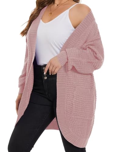 Image of MONNURO Womens Plus Size Open Front Cardigan Waffle Knit Long Sleeve Sweaters Tops Fall Coat Outerwear with Pockets