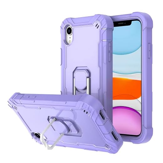 Hitaoyou iPhone xr case, xr Phone case Military-Grade Drop Protection, xr Protective Phone Cases, Car Mount Ring Kickstand Shockproof Bumper Phone Cases for iPhone xr Purple