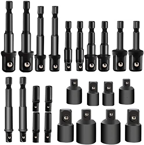 24pcs Impact Extension & Socket Adapter, Mgtgbao Socket Set Extension/ 1/4-Inch Hex Shank Drill Extension | CR-V Steel