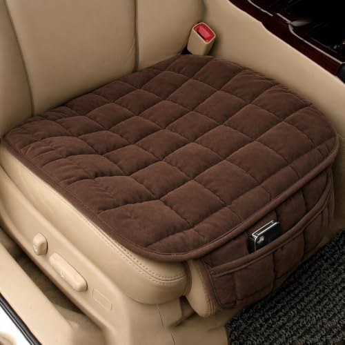 Image of Premium Breathable Car Seat Cover Cushion Universal Fit Velvet Seat Protector with Storage Pocket for Sedan, SUV, Truck & Office Chair Soft & Driving Comfort Pad 60x50 cm (1Pc) (Brown)