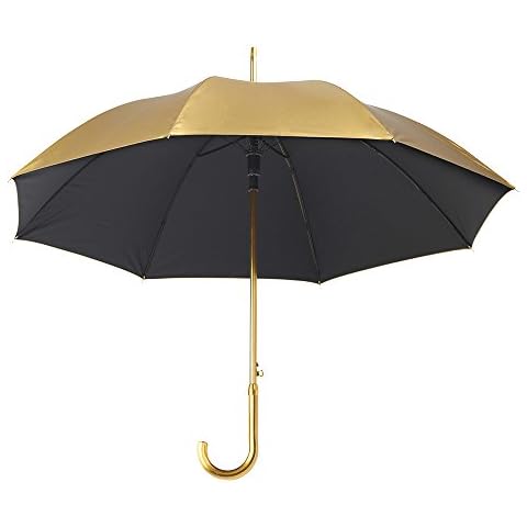 eBuyGB Metallic Automatic Push With Crook Handle Stick Umbrella, 105 cm, Gold Cover