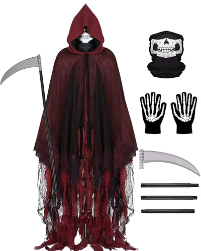 Degeyoyo Grim Reaper Costume, Halloween Hooded Cloak, Scary Halloween Cosplay Costumes for Adult,...