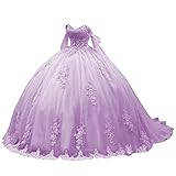 Ftupza Lilac Quinceanera Dresses with Sleeves Vestido de 15 años Off Shoulder Ball Gown Lace Appliques Sweet 15 16 Dresses Puffy Prom Dress with Train 8
