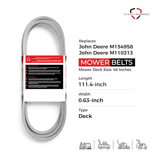 Image of M154958 John Deere 48C Secondary Deck Belt Replacement - Length 111.4 inch - Heavy-Duty, Durable, Aramid Cord Mower Deck Belt for Mowers M154958, M110313 - Cross fits Cub Cadet 954-04055, 754-04041