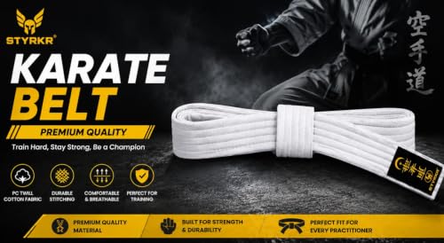 Image of STYRKR Premium Karate Uniform for Kids & Adults | White Karate Gi Suit with Belt | Martial Arts Training Dress | Cotton Karate Costume for Boys & Girls