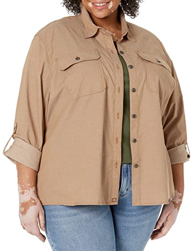 Dickies Size Women’s Plus Long Sleeve Roll-Tab Work Shirt, Nutmeg Yarn Dye, 1X