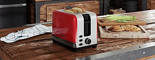 Toaster im Retro Ganzmetall-Design STORIO - 980W, für 2 Scheiben, Brötchenaufsatz, Rot – Bild 3