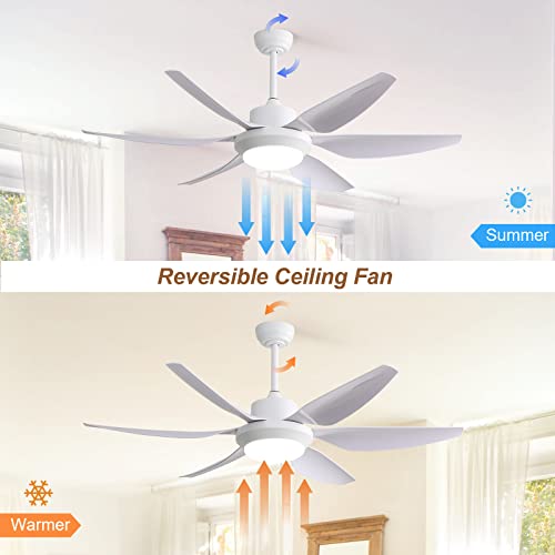 Sofucor 54 Inch Ceiling Fan With Lights Hand-Remote Control Farmhouse Ceiling Fan Reversible Dc Motor Abs Blades 6-Speed Dimmable Led Lights Modern Ceiling Fan For Home Office/Patio With Cover(White) #TOP4