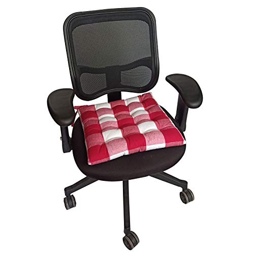 Image of Encasa XO Chair Cushions 40x40 cm with Ties 4 pcs - Buffalo Red Checks - Stripe Cotton Fabric, Rich Square Seat Cushions Micro-Fiber Filling, Large Size for Sitting, Sofa, Dining Table & Outdoor