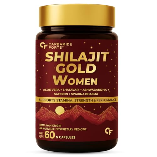 Carbamide Forte Shilajit Gold Capsules For Women With Pure Shilajeet Swarna Bhasma, Saffron & Ashwag...