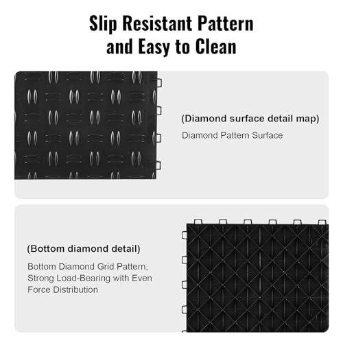Image of VEVOR Garage Floor Tiles 12 x 12 x 0.53 inch, Interlocking Design Ease of Installation Double-Sided Texture Non-Slip Sturdiness, for Garages, Basements, Repair Shops, Black, 25 Pack