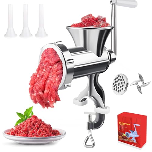 Meat Grinder Manual Mincer - 3 In1 Manual Meat Grinder Sausage Maker Meat Grinders For Home Use Fast And Effortless For All Meats Silver (#10)