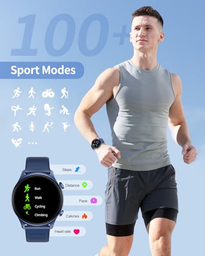 Image of RIVERSONG Smartwatch for Men Women (Answer /Make Call), 1.52 inch Fitness Watch with Monitor Tracker for Health Fitness (Heart Rate /Sleep /Blood Oxygen), AI Voice, Smart Watch for Android iPhone, Navy Blue