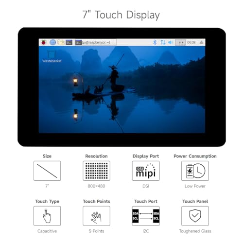 Image of Waveshare 7inch Capacitive Touch Display for Raspberry Pi 800x 480 Resolution with DSI Interface Supports Pi 4B /3B+ /3A+ /3B /2B /B+ /A+