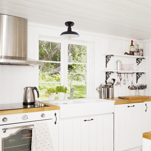 Image of Design House 588525 Kimball Industrial Farmhouse 1-Light Indoor Dimmable Semi-Flush Ceiling Mount Light with Metal Shade for Kitchen Hallway Dining Room Bedroom, Matte Black