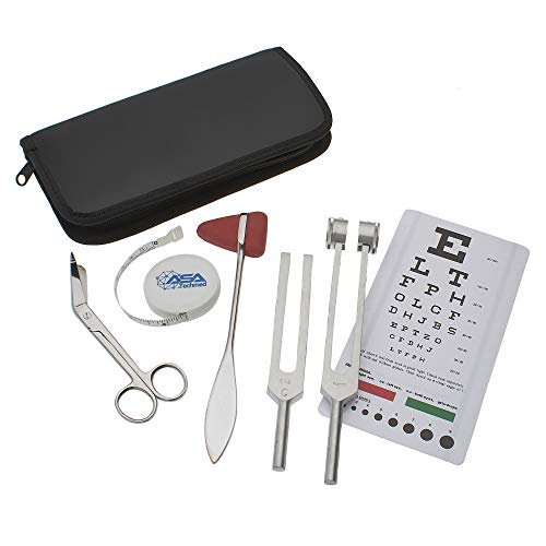 Set of 6 pcs Diagnostic Reflex Percussion Kit - Taylor Hammer, Body Measuring Tape, Tuning Fork Set, Bandage Scissors 5.5", Snellen Eye Chart w/Case (Stainless Silver) - Thumbnail 2