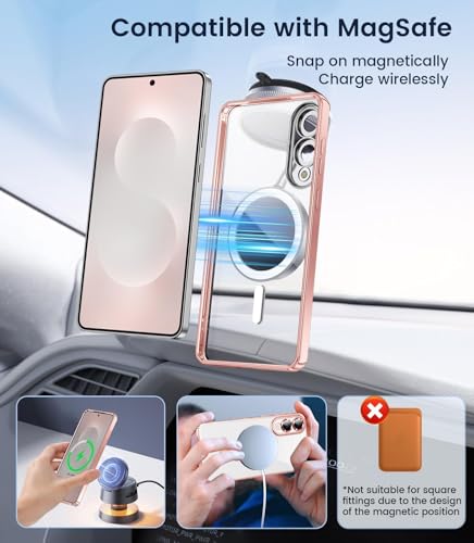 Image of VONZEE Clear Logo Electroplating Transparent Clear Case for Samsung Galaxy S25 Edge 5G, Magnetic Plating [Support for MagSafe Charger] Electroplate TPU Cover-Rose Gold