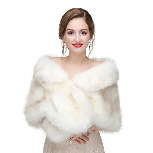 Women's Large Faux Fur Stole Bridal Winter Fur Wraps and Shawls Wedding Faux Mink Shrug for Bridesmaids