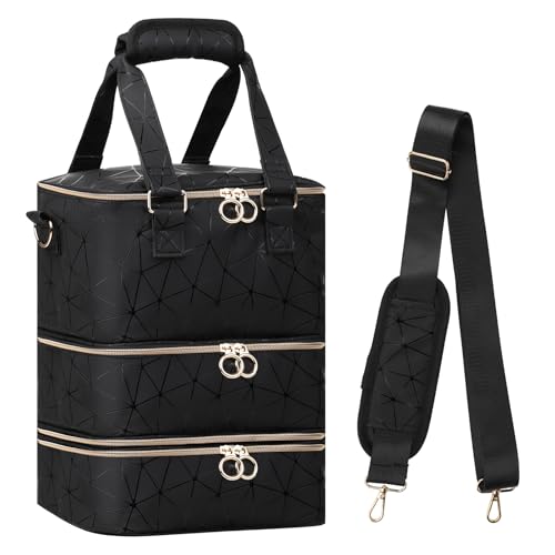 Sac de Rangement Vernis à Ongle, 3 Couches Boite Rangement Vernis à Ongles Peut Contenir 60 Bouteilles et Lampe UV Sèche Ongles,Étui de Transport...