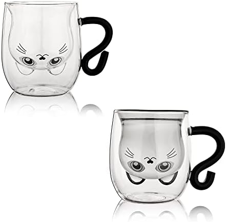 DONGSHANGIFT Cute Bear Mugs Set of 2 Cute Bear Tea Cup 8.5 oz Double Wall Glass Milk Coffee Bear Mug with Handle Insulated Espresso Beer Cup Cute Birthday Gifts for Women Men (2 Pack, Pink Green)