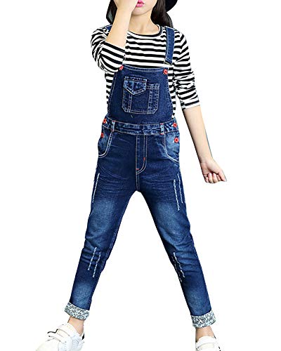 Pantalones Vaquero Peto Denim Monos Largos para Niños Niñas Azul 140CM
