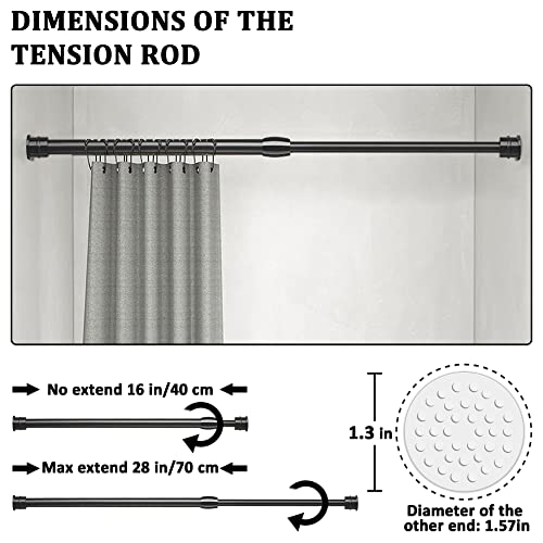 Image of Small Tension Curtain Rods 40-70cm Black, Heavy Duty Spring Tension Rods, Adjustable Extension Spring Rods Closet Rod Cupboard Bars Tensions Rod for small Windows, Kitchen, Cupboard, 16-28 inch