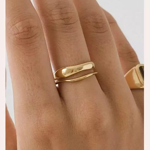 JewelVerse 18K Gold Plated Irregular Ring For Women | Gold Rings For Women | Stackable Rings | Classic Simple Wedding Band Ring Size 6-102