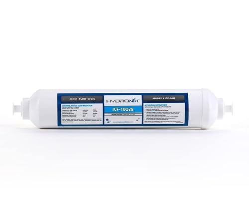 Hydronix ICF-10Q38 Poste de ósmosis inversa en línea, refrigerador y filtro de agua GAC de coco de hielo de 2000 galones, conexión rápida de 3/8