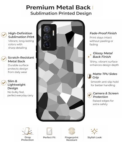 Image of Black & White Mathematical Shape Design Premium 2D Printed Metal Back Case Cover for Vivo V23E 5G / Y75 4G