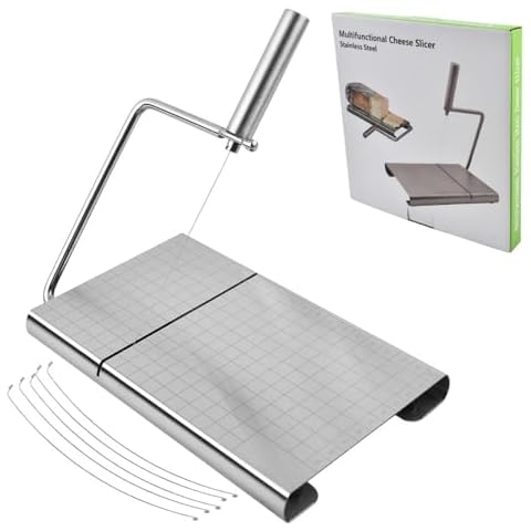 Linvrppy Multipurpose Cheese Slicer, cheese cutters for block cheese, Effortless Slicing for Block Cheese,cheese cutter,Butter, Sausage and Ham. with 5 Replacement Wires Cover