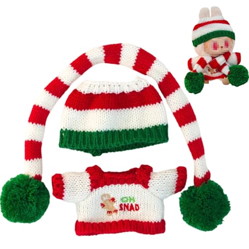 for Labubu Doll Christmas Striped Outfit - Sweater, Hat & Scarf for All Generations 17cm Doll